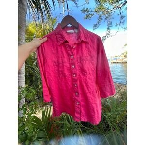 pink Linen blouse 3/4 Sleeve 4p Button Shirt Lagen cottage appleseed coastal